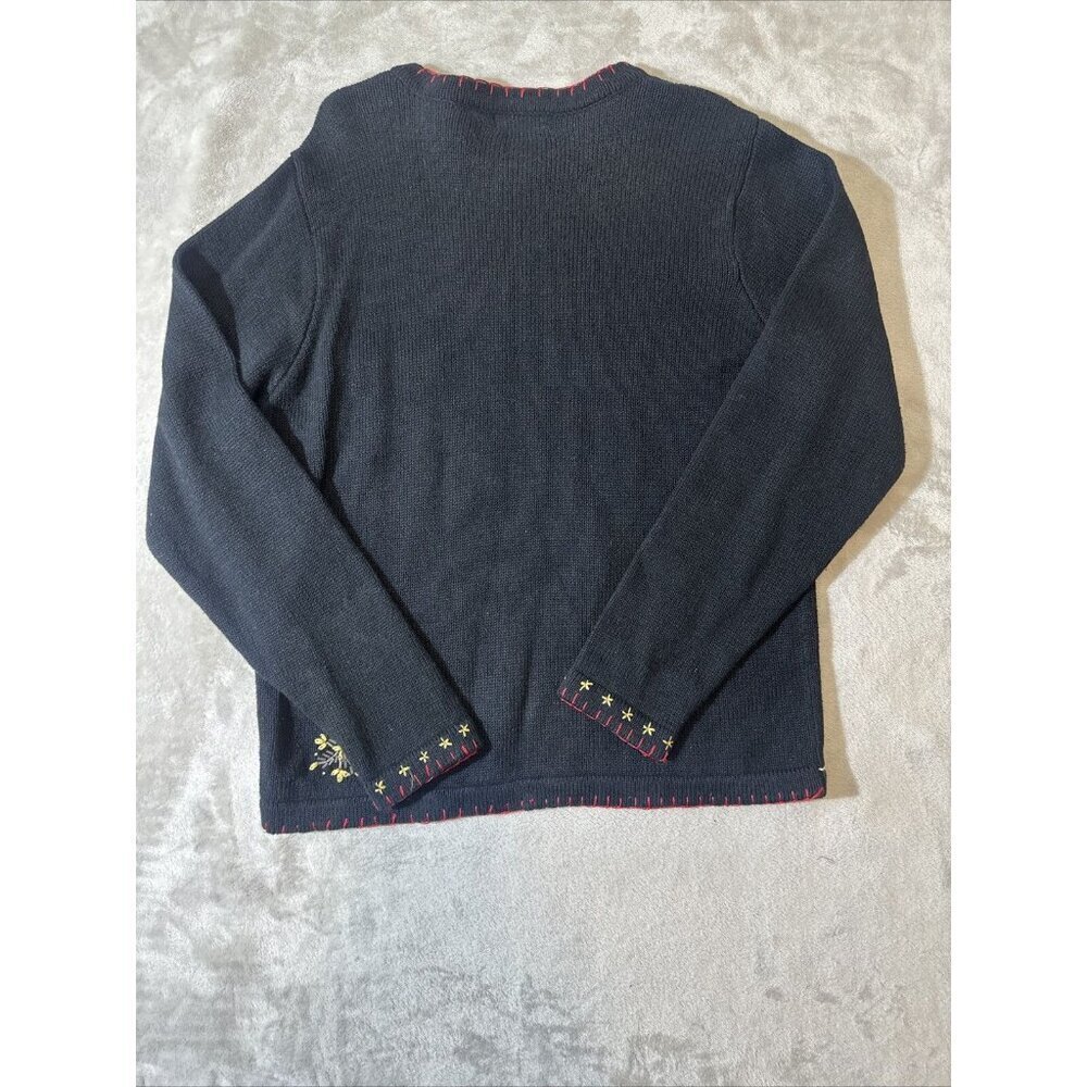 Women’s Vintage Christmas Sweater Granny Core Black Green B.P Design Size Medium - Picture 11 of 14